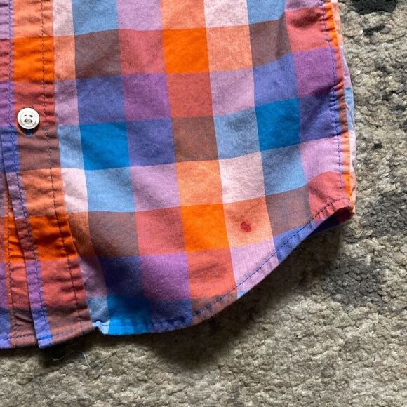 Boys Farmer Button Up Short Sleeve Shirt Orange Plaid size XS 4/5 - Picture 3 of 5